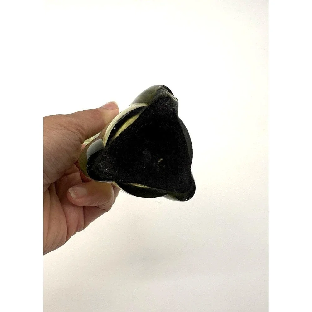 Vintage Avocado Olive Green Swung Glass Ruffled Mid Century Modern 10.5 in